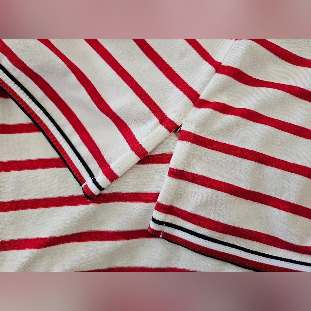 Tommy Hilfiger Red White Stripe Tunic Shirt Roll Cap Style Sleeve Trim Detail SP - Picture 6 of 9